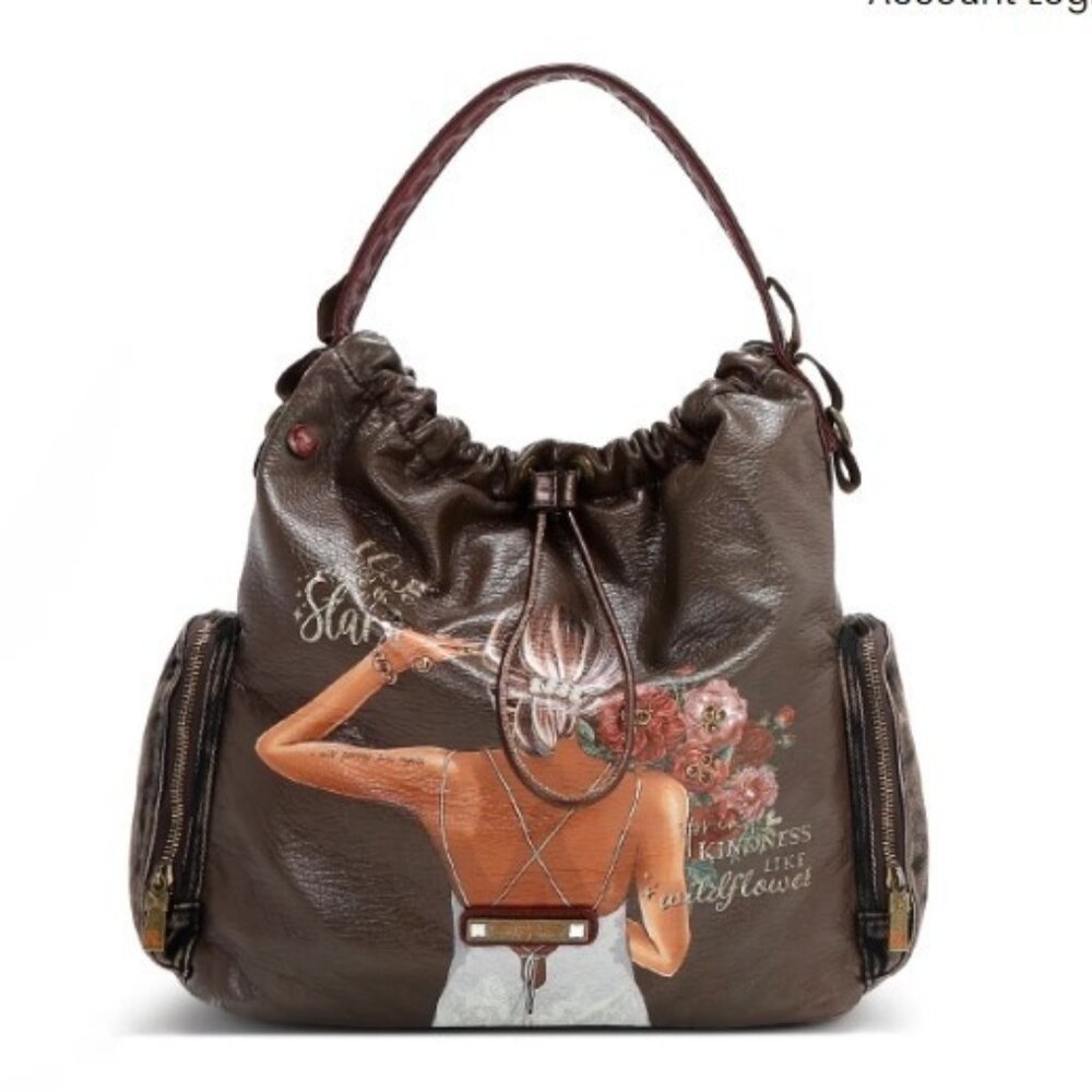 NICOLE LEE BLIND DATE DENIM DRAWSTRING BAG
